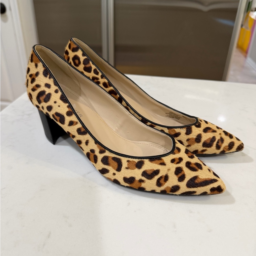 Marc Fisher Leopard Print Pointed Block Heel Pumps - Black Trim